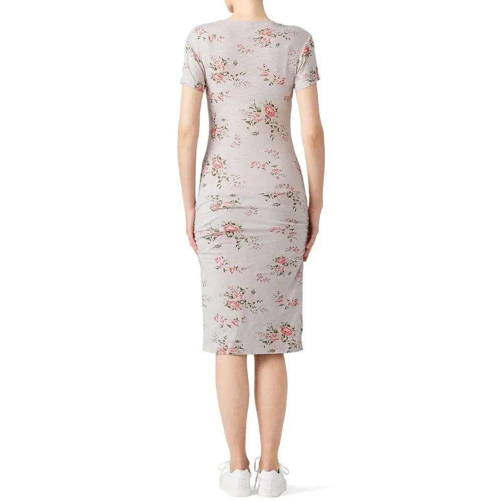 Monrow S Grey Floral Maternity Sheath Short Sleeve Midi Tube Bodycon Cotton $165 - Picture 4 of 7